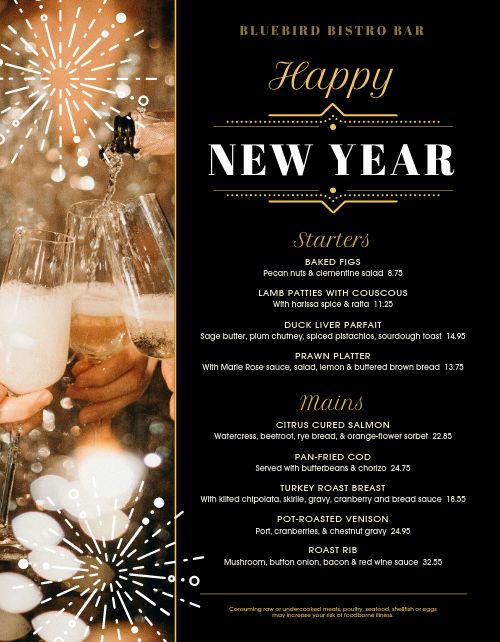 New Years Eve Bistro Menu Design Template by MustHaveMenus