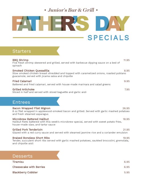 Fathers Day Special Menu