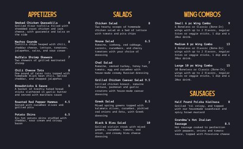 Bar Lounge Takeout Menu Example page 2 preview