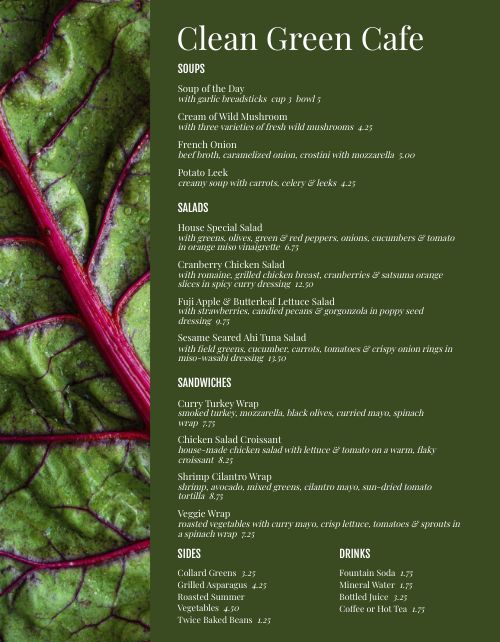 Cafe Salad Leaf Menu