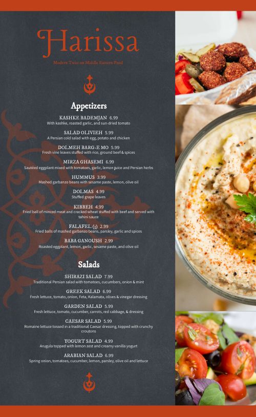 Gourmet Middle Eastern Menu Design Template by MustHaveMenus