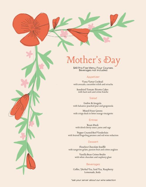 Mothers Day Lily Menu