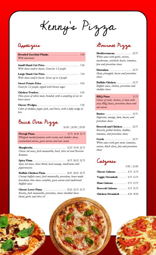 Charming Gradient Pizza Menu page 1 preview