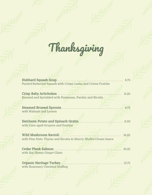 Green Thanksgiving Menu