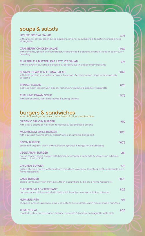 Rainbow Cafe Menu page 2 preview