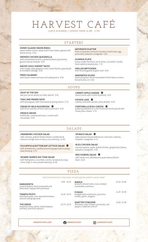 Cafe Marble Menu page 1 preview