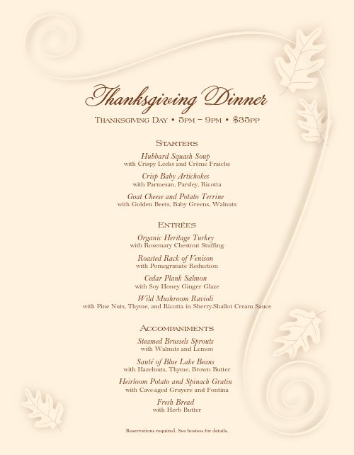 Cafe Thanksgiving Menu page 1 preview