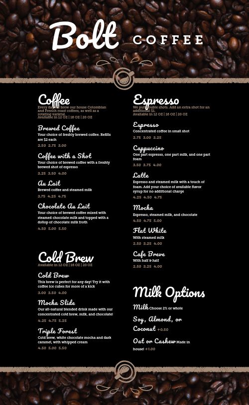 Dark Coffee Bean Menu page 1 preview