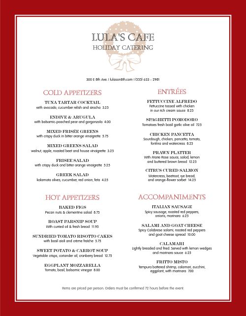 Corporate Holiday Catering Menu