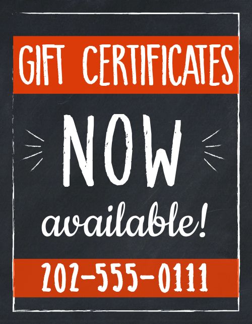 Gift Certificates Now Sign