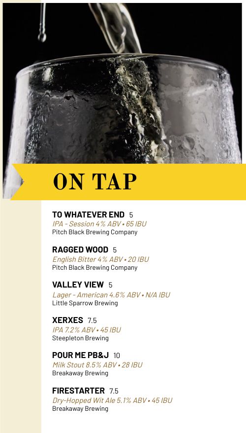 Tap Room Bar Video Menu Board