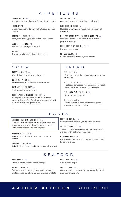 Upscale Fine Dining Menu page 1 preview