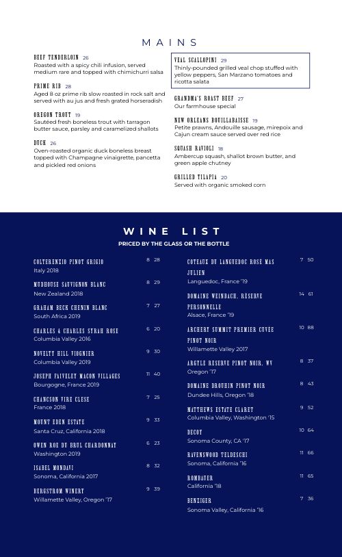 Upscale Fine Dining Menu page 2 preview