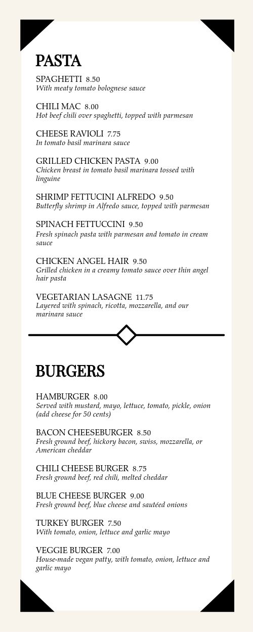 Special Version Takeout Menu page 2 preview