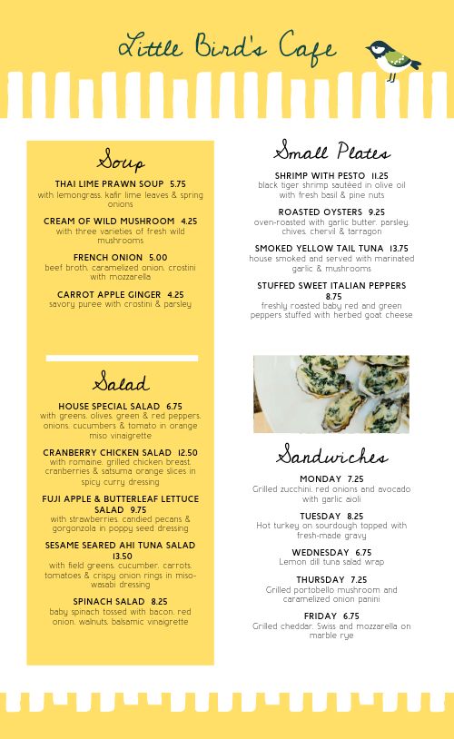 Hole in the Wall Cafe Menu Template