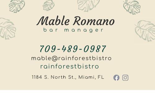 Bistro Fine Dining Business Card