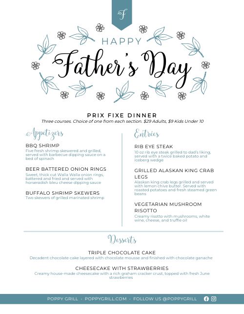 Fathers Day Dinner Menu