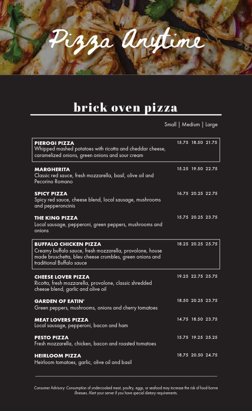 Classic Pizza Menu page 1 preview