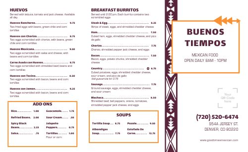 Elevated Accents Mexican Takeout Menu