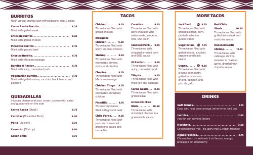 Elevated Accents Mexican Takeout Menu page 2 preview