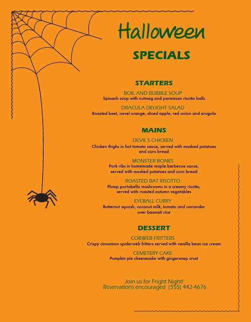 Spider Halloween Menu page 1 preview