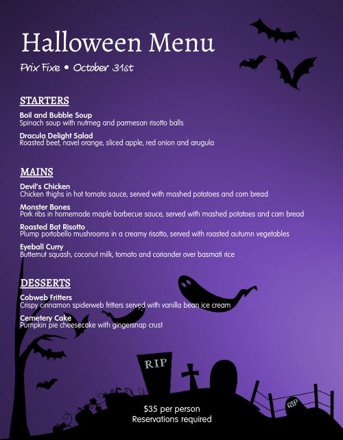 haunted house restaurant menu prices