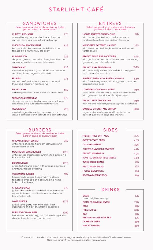 Pink Cafe Menu Design Template by MustHaveMenus