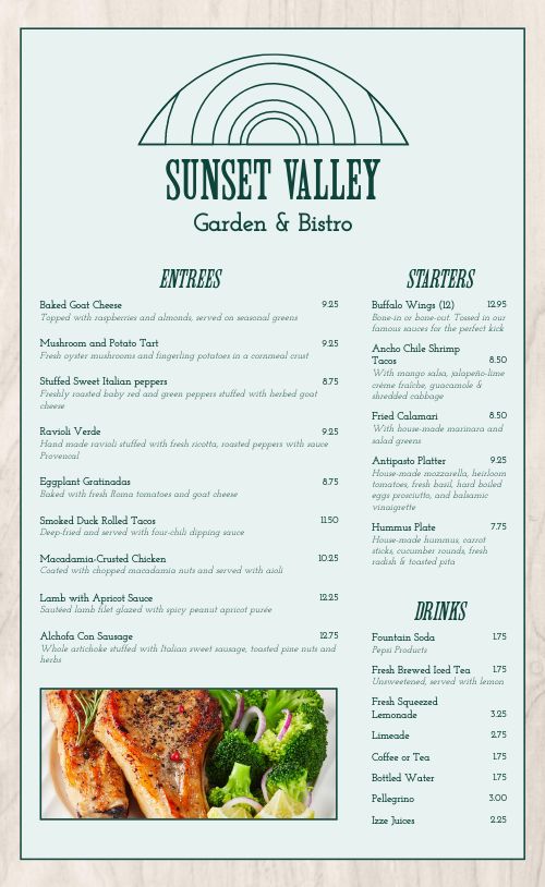 Cafe Valley Menu page 1 preview