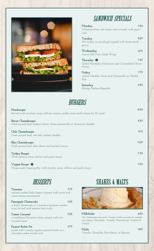 Cafe Valley Menu page 2 preview