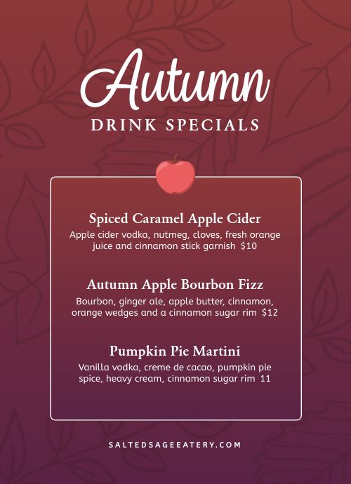 Autumn Drink Specials Tabletop Insert