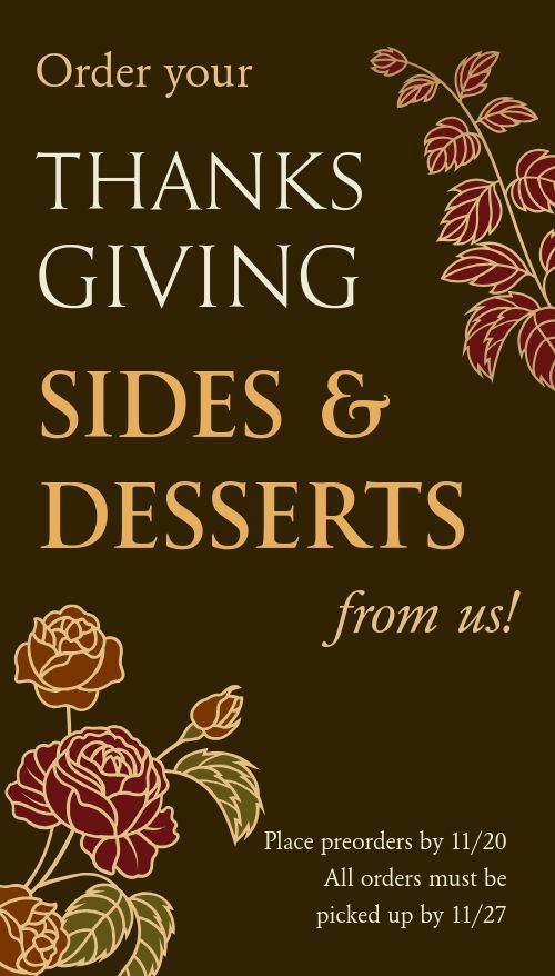 Vertical Autumn Florals Thanksgiving Sides Preorder Digital Sign