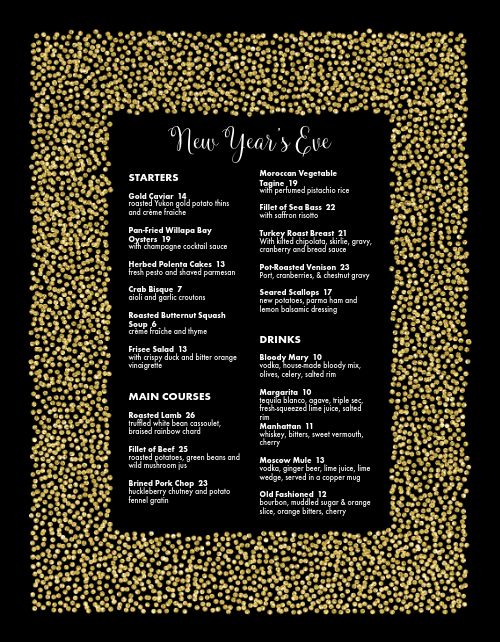 Golden New Years Menu page 1 preview