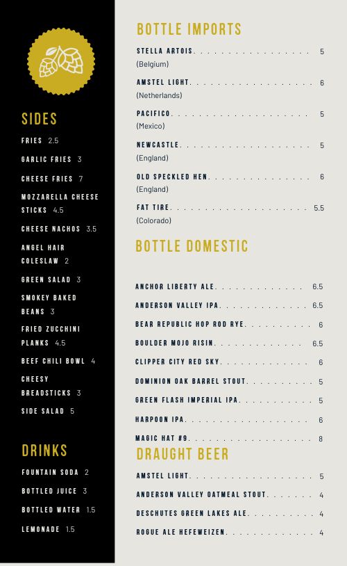 Black and Gold Pub Menu Design Template by MustHaveMenus