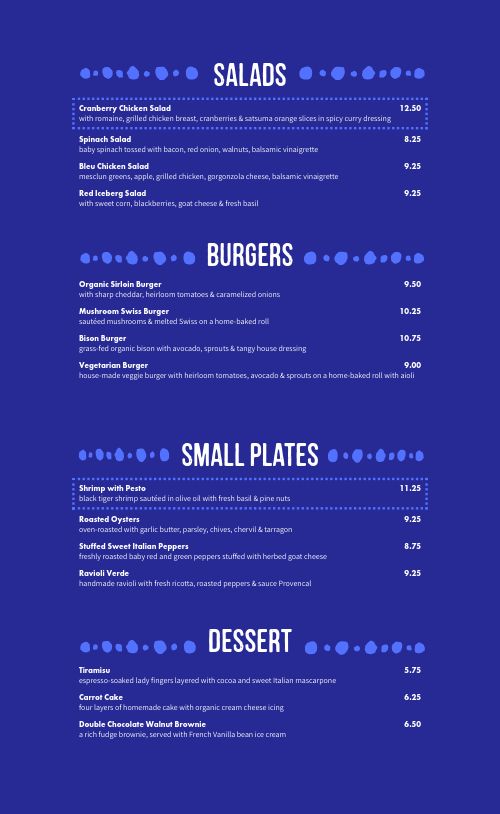 Blueberry Cafe Menu page 2 preview