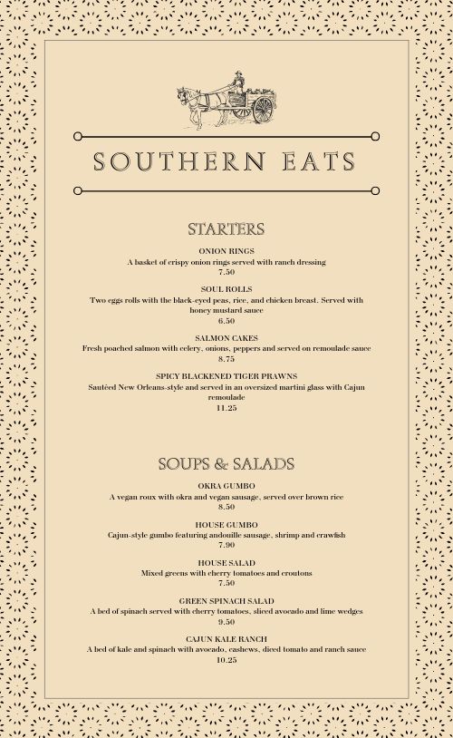 southern dinner menu