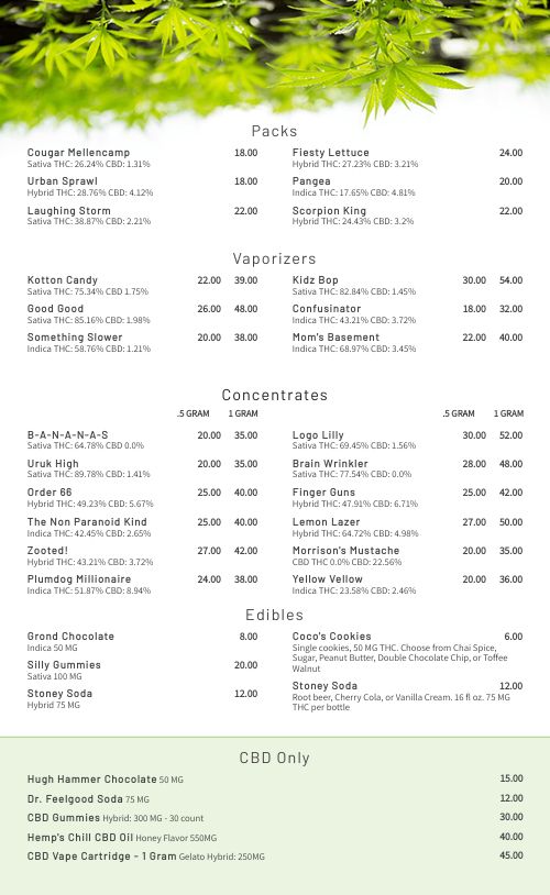 Dispensary Menu Example Design Template by MustHaveMenus