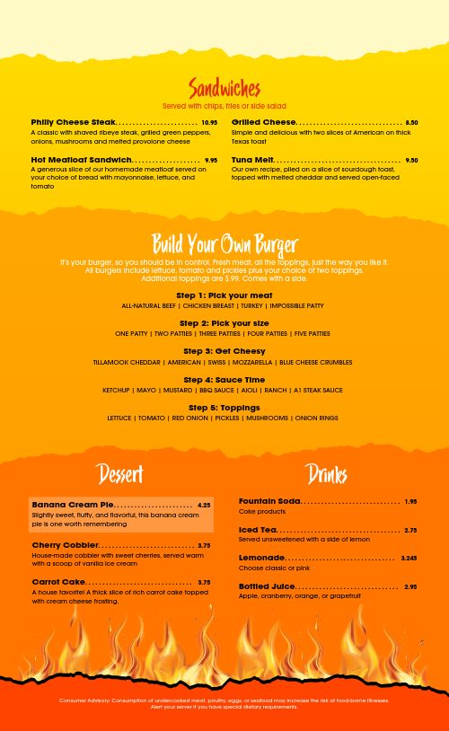 Flaming Burger Menu page 2 preview