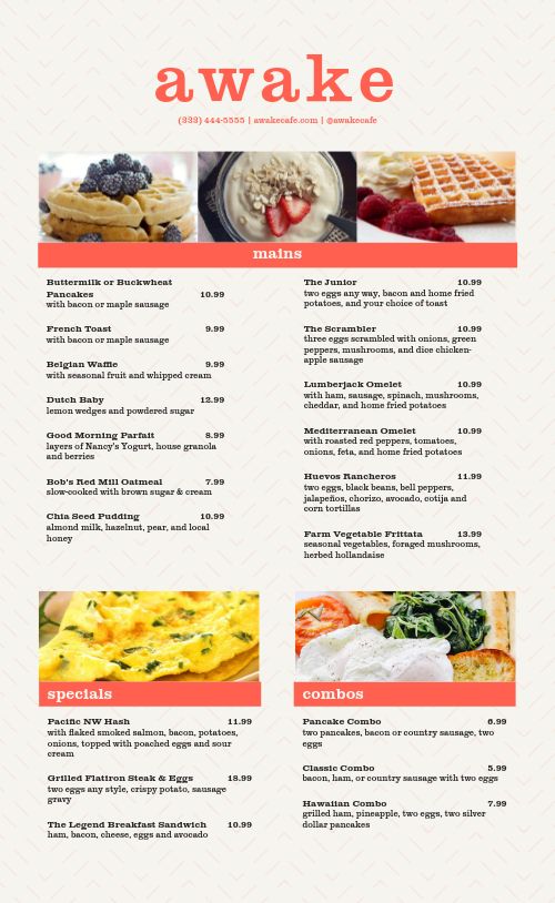 Casual Breakfast Menu Design Template by MustHaveMenus