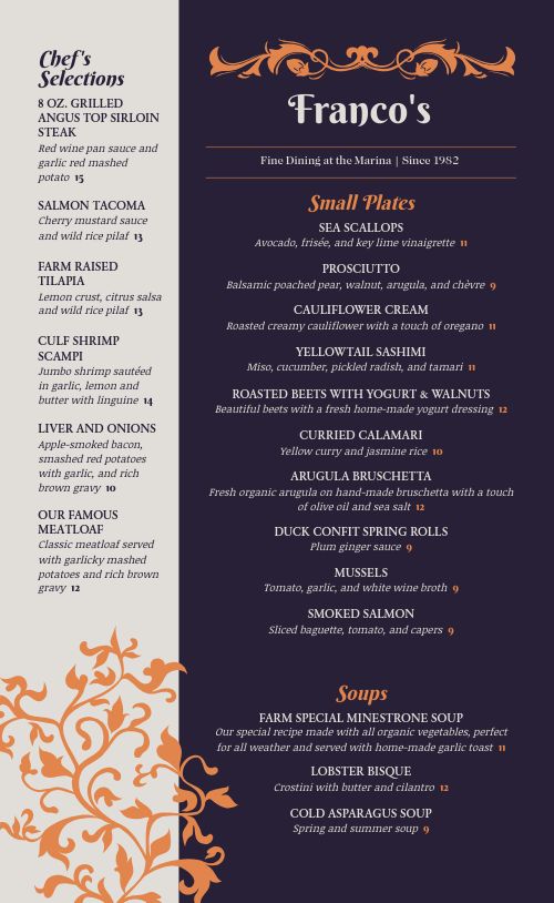 Contemporary Fine Dining Menu page 1 preview