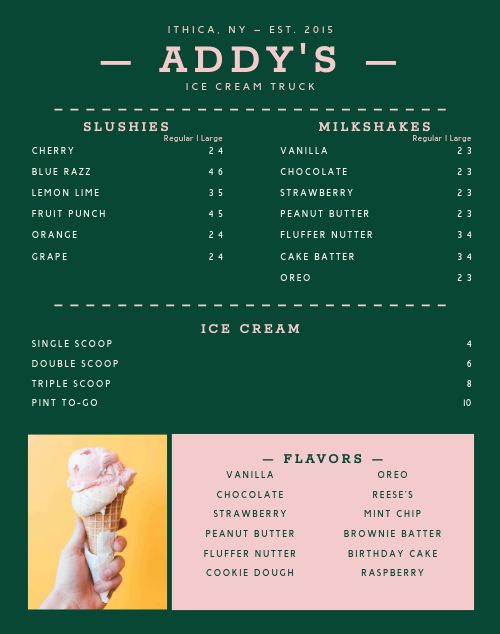 Ice Cream Food Truck Menu Poster