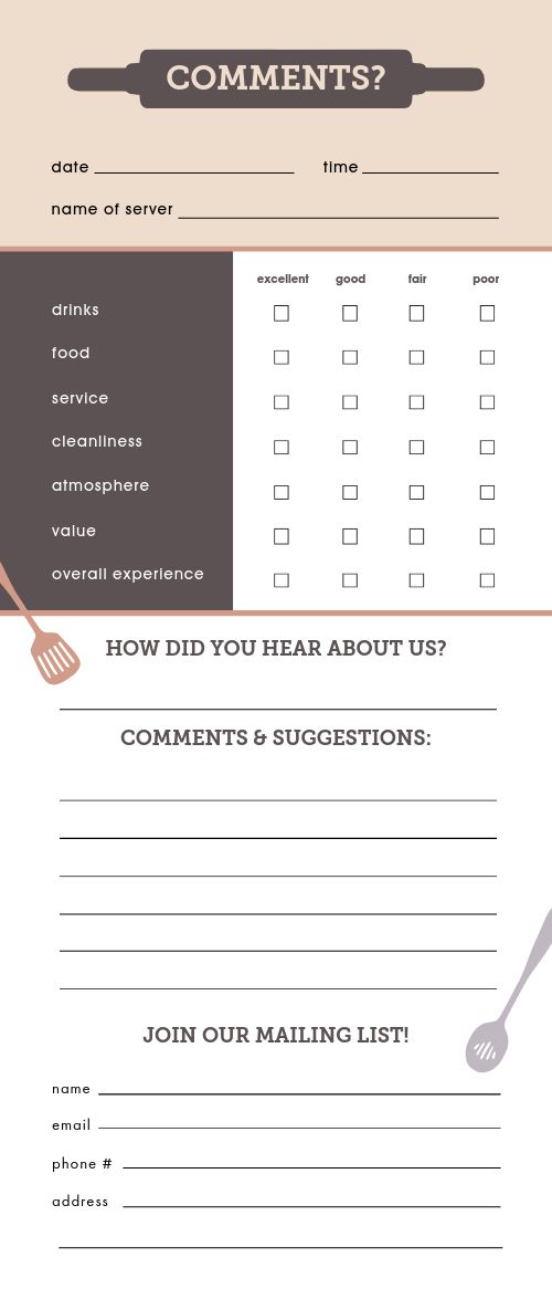 Cooking Comment Card page 1 preview