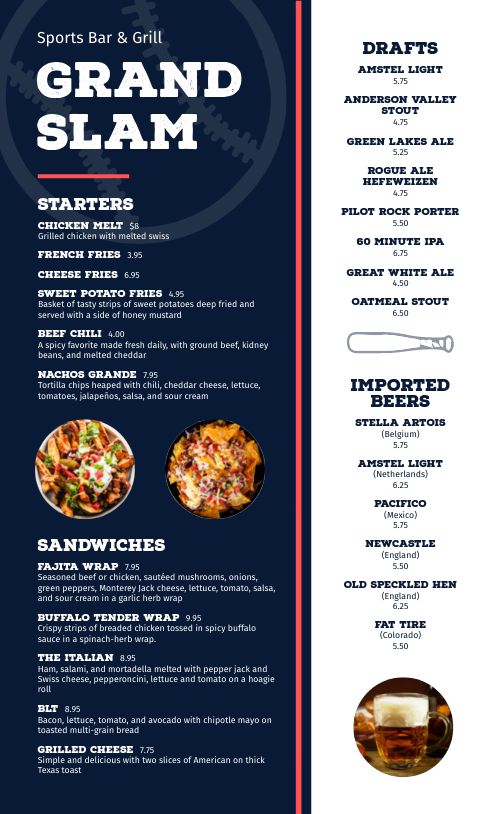 Customizable Sports Bar Menu Design Template by MustHaveMenus