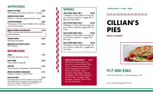 Professional Traditional Pizza Takeout Menu page 1 preview