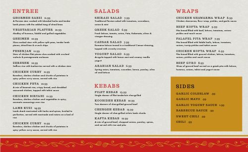 Middle Eastern Cuisine Takeout Menu page 2 preview