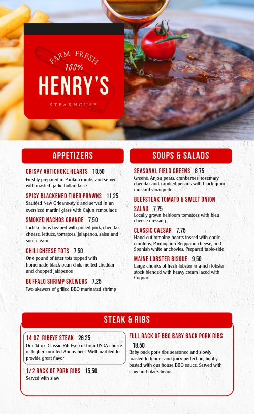 Simple Red Steakhouse Menu page 1 preview