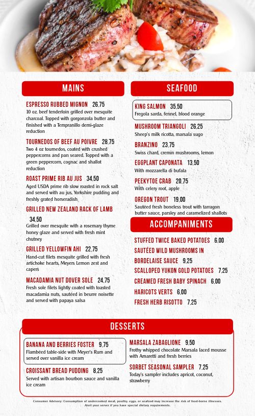 Simple Red Steakhouse Menu page 2 preview