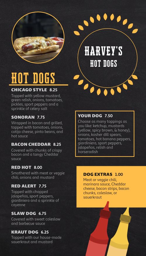 Hot Dog Tall Digital Menu Board page 1 preview