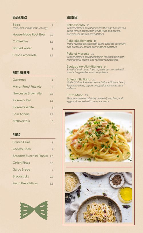Italian Dinner Menu page 2 preview