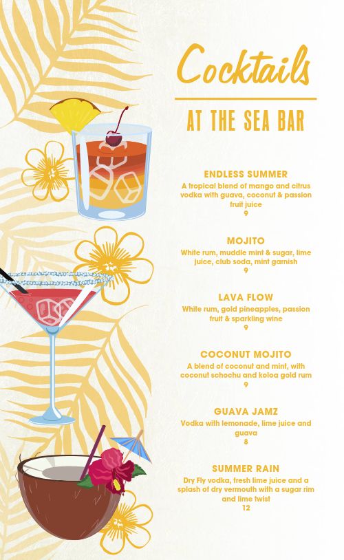 Beach Cocktail Menu