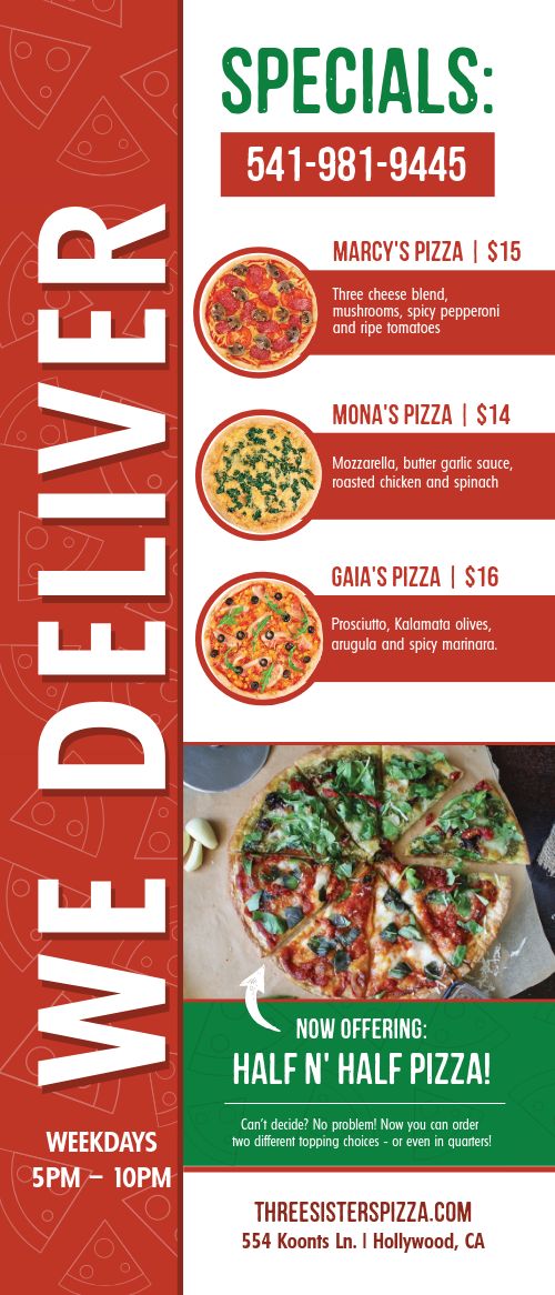 Pizza Delivery Rack Card